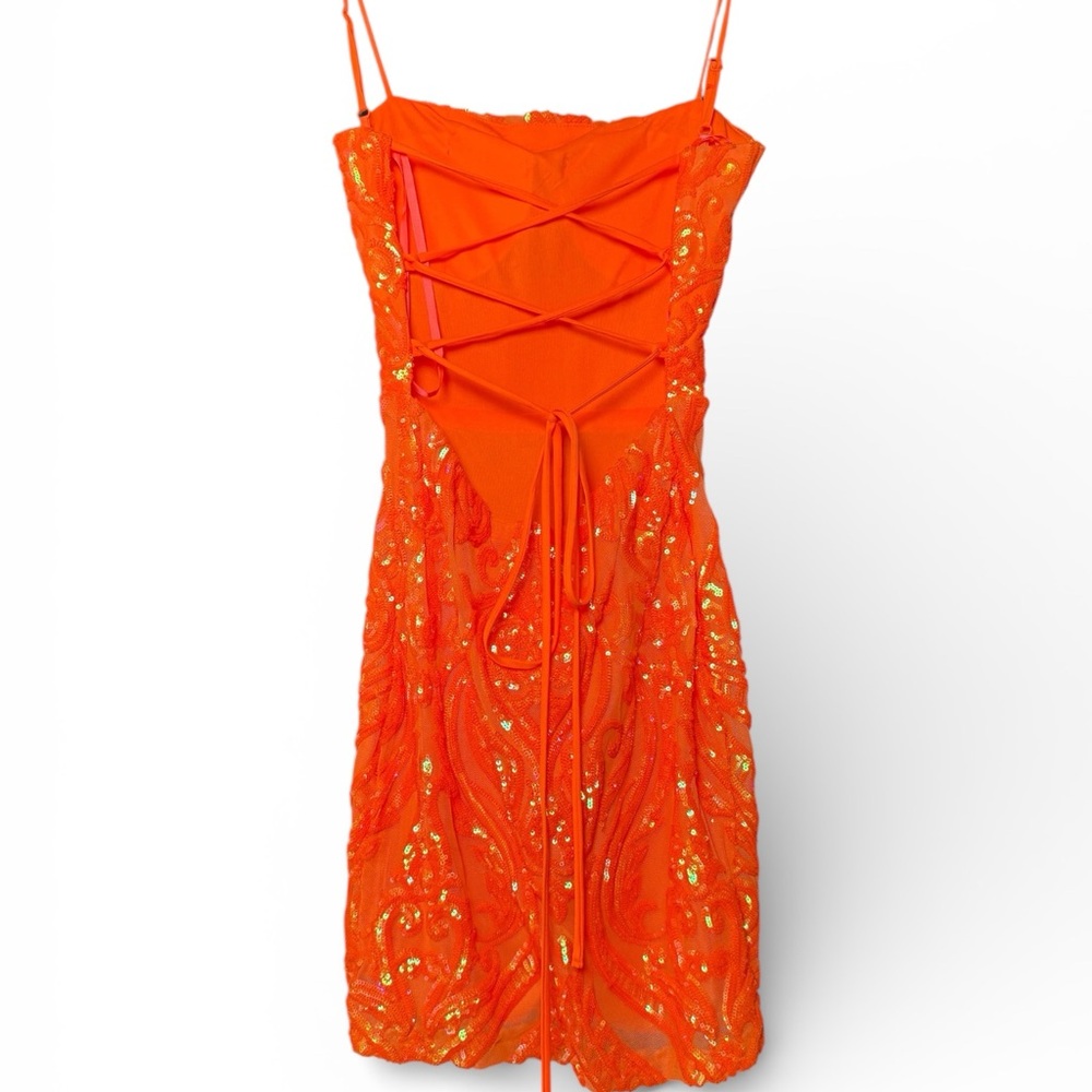 B Darlin Bright Orange Sequin Dress - Picture 2 of 5